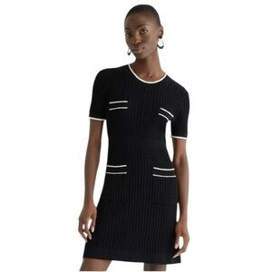 J.Crew - NWT Short-Sleeve Cable-Knit Sweater Dress in Black Ivory Trim Sz L